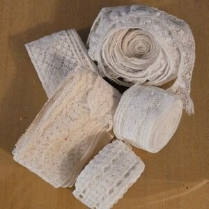 Vintage Style Lace Trim Lot White Off White Scalloped Floral Eyelet 5 Rolls